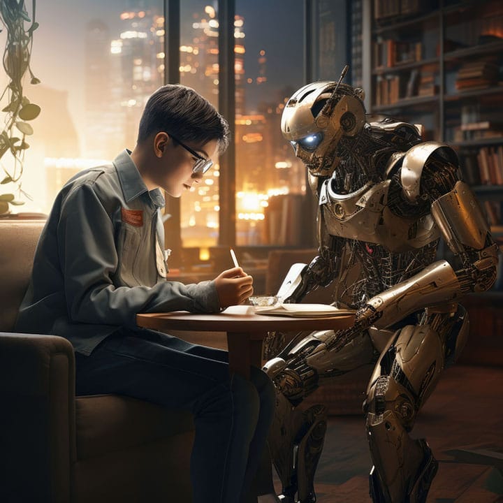 Talk to ai generation robot. talking between human and ai robot